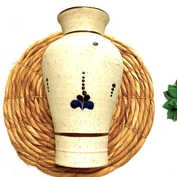 Vintage Tonala Large Pottery Vase Hand Painted Bird Mexico Flower - Picture 3 of 9